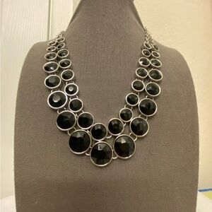Paparazzi Zi Retired Iconic Necklace 2 chains silver with black rhinestones NWT